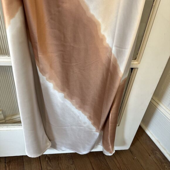 One Shoulder Satin Midi Dress Women's M Beige Brown Side Zip - Picture 4 of 10